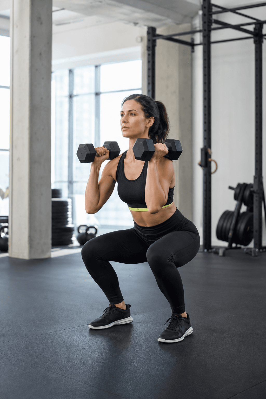Athlete performing a dumbbell squat